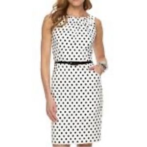 Chaps black and white polka dot cotton sleeveless sheath midi dress